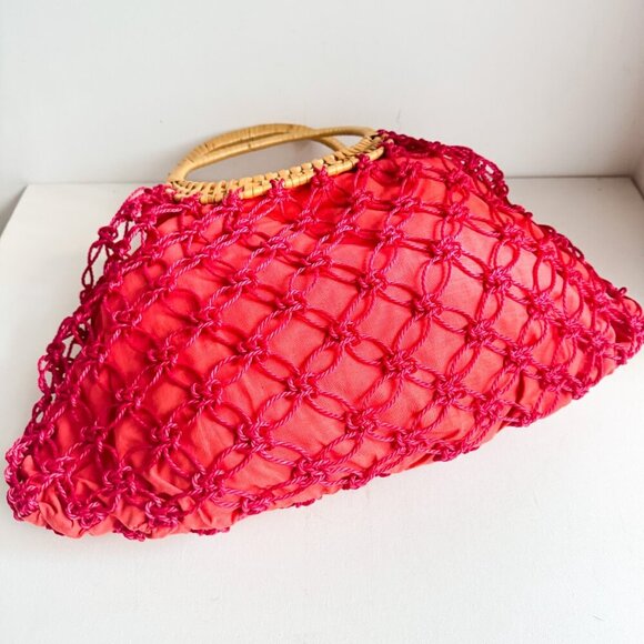 Vintage Pink Woven Braided Raffia Handle Medium Tote Bag - Picture 5 of 6